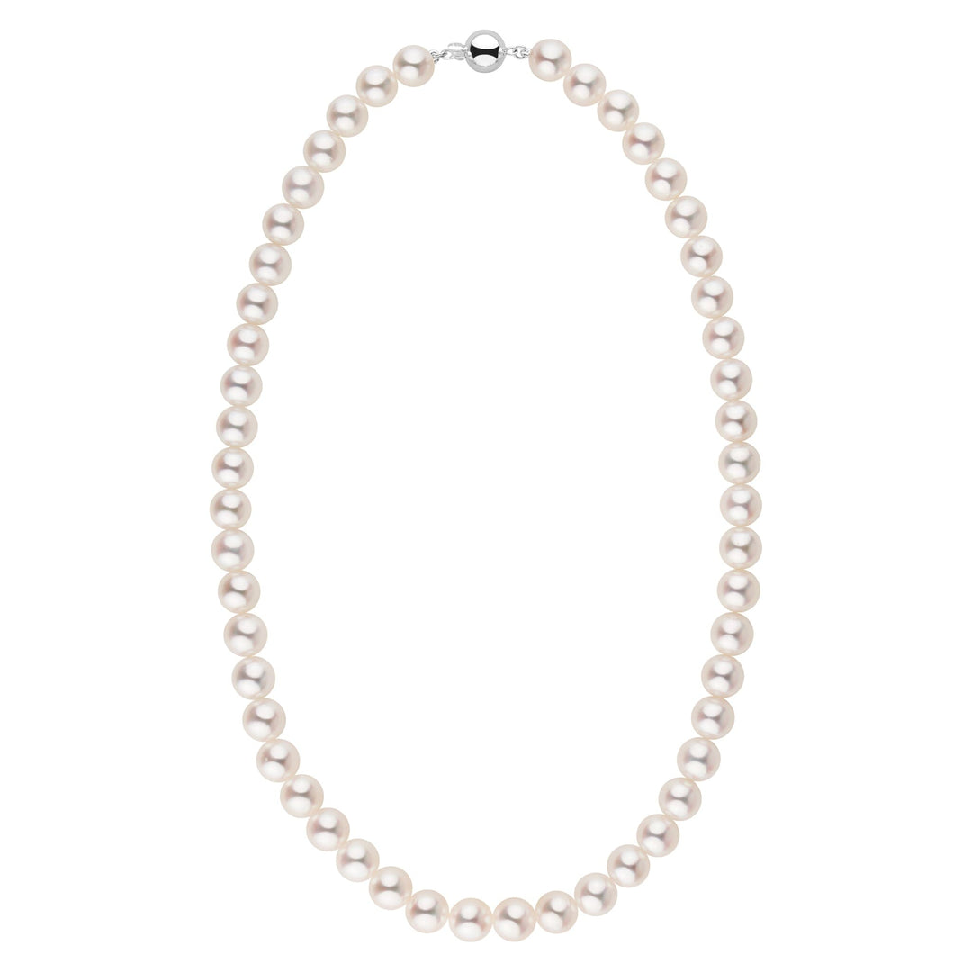 8.0-8.5 mm 18 Inch AAA Bright White Silver Rose Tone Akoya Pearl Necklace