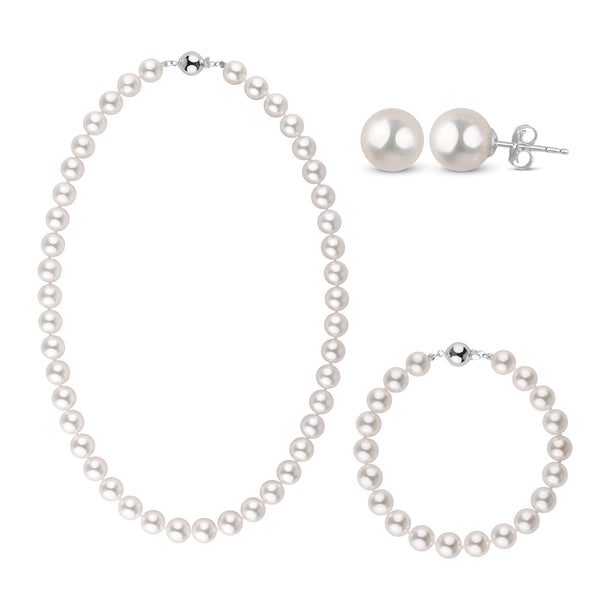 3-Piece Set of 8.5-9.0 mm AA+ White Akoya Pearls