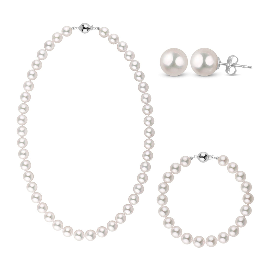 3-Piece Set of 8.5-9.0 mm AA+ White Akoya Pearls