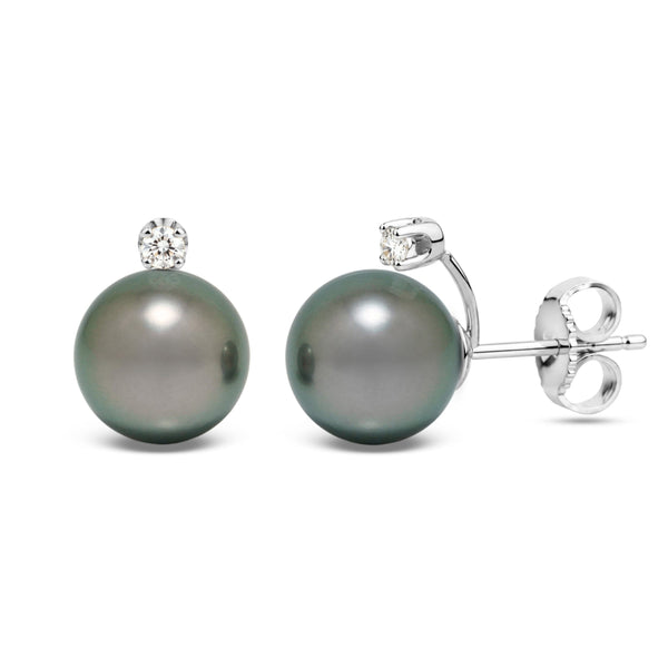Starlight Collection 8.0-9.0 mm Tahitian Pearl & Diamond Stud Earrings