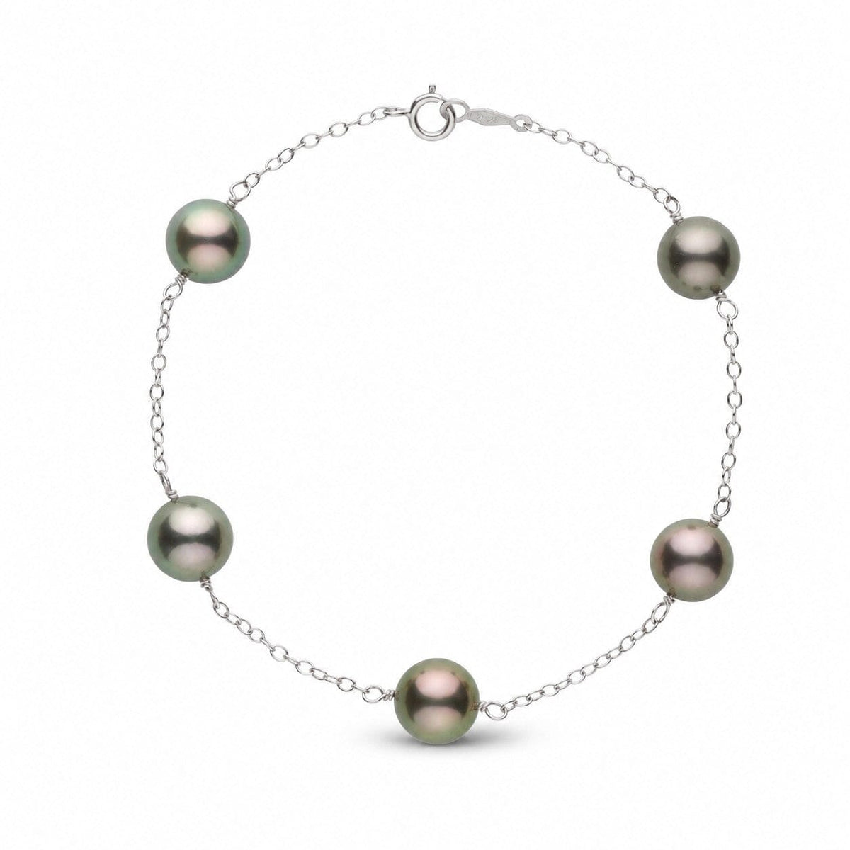 8.0-9.0 mm Round Tahitian Pearl Tin Cup Bracelet white gold