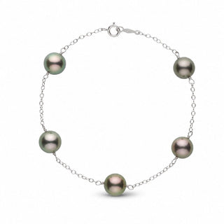 8.0-9.0 mm Round Tahitian Pearl Tin Cup Bracelet white gold