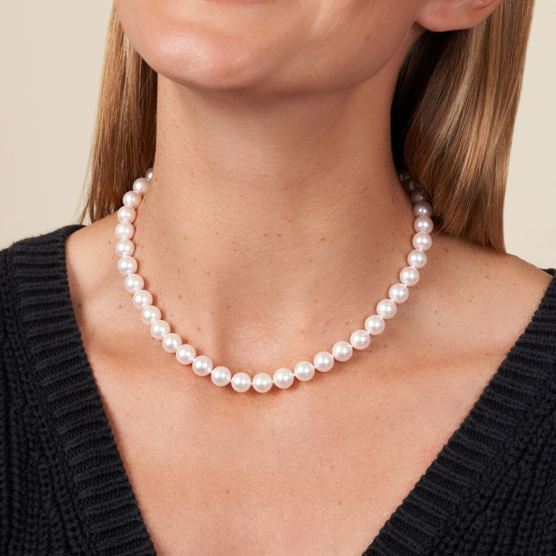8.0-8.5 mm 16 Inch AA+ Bright White Silver Rose Tone Akoya Pearl Necklace