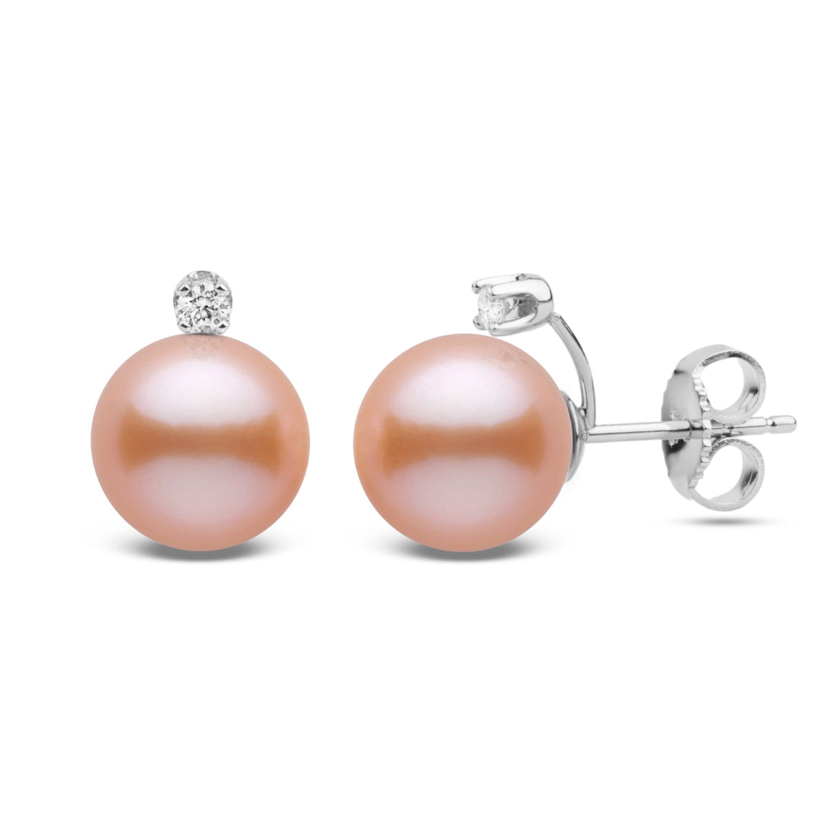 Starlight Collection 8.5-9.0 mm Freshadama Pink Pearl and Diamond Stud Earrings