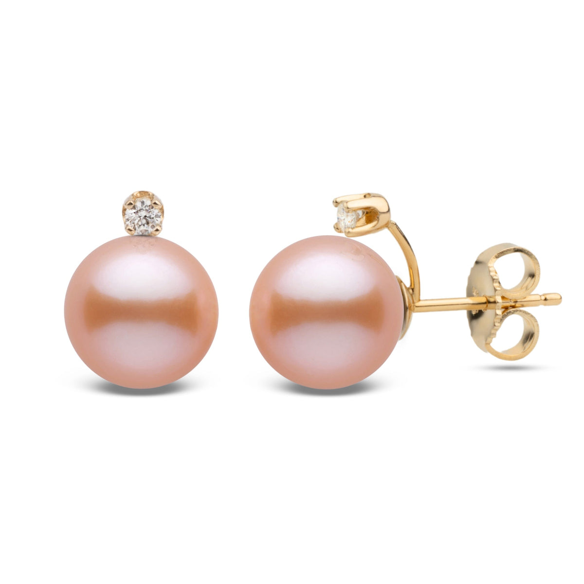 Starlight Collection 8.5-9.0 mm Freshadama Pink Pearl and Diamond Stud Earrings