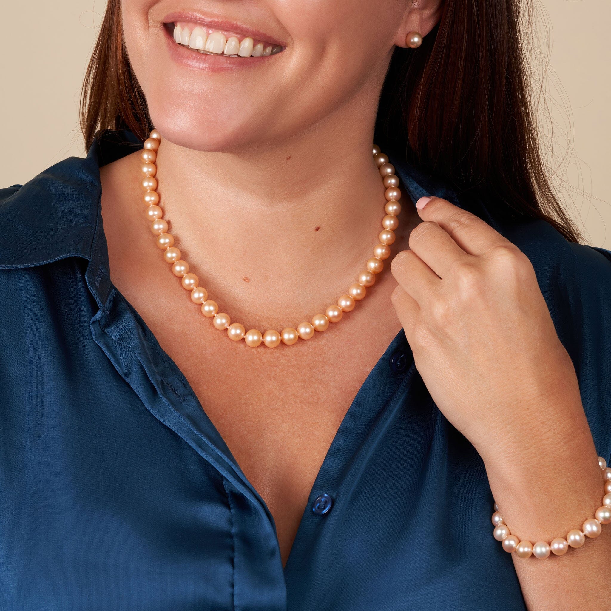 3-Piece Set of 8.5-9.0 mm AAA Pink to Peach Freshwater Pearls