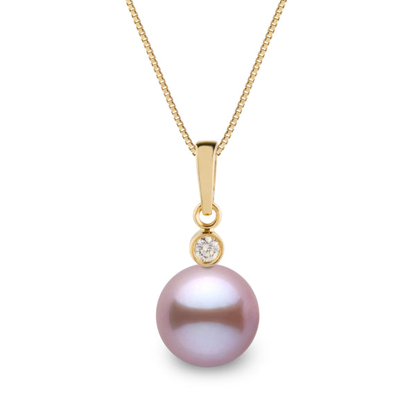 Brilliant Collection 8.5-9.0 mm Lavender Freshadama Pearl and Diamond Pendant in 14K White Gold on a Box Chain
