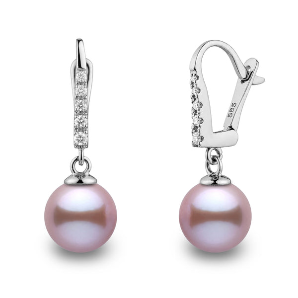 Allure Collection Lavender Freshadama Freshwater 8.5-9.0 mm Pearl & Diamond Dangle Earrings in 14K White Gold