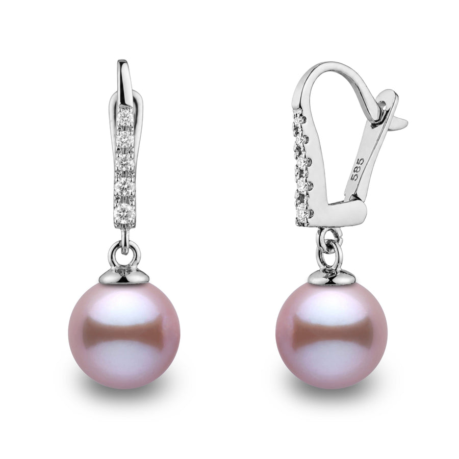 Allure Collection Lavender Freshadama Freshwater 8.5-9.0 mm Pearl & Diamond Dangle Earrings in 14K White Gold