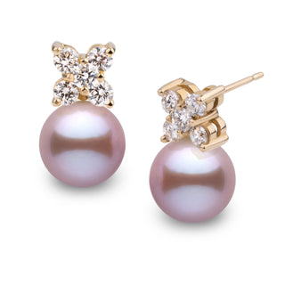 Kiss Collection 8.5-9.0 mm Lavender Freshadama Pearl and Diamond Earrings in 14K White Gold
