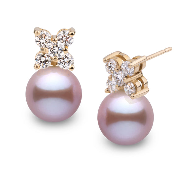 Kiss Collection 8.5-9.0 mm Lavender Freshadama Pearl and Diamond Earrings in 14K White Gold