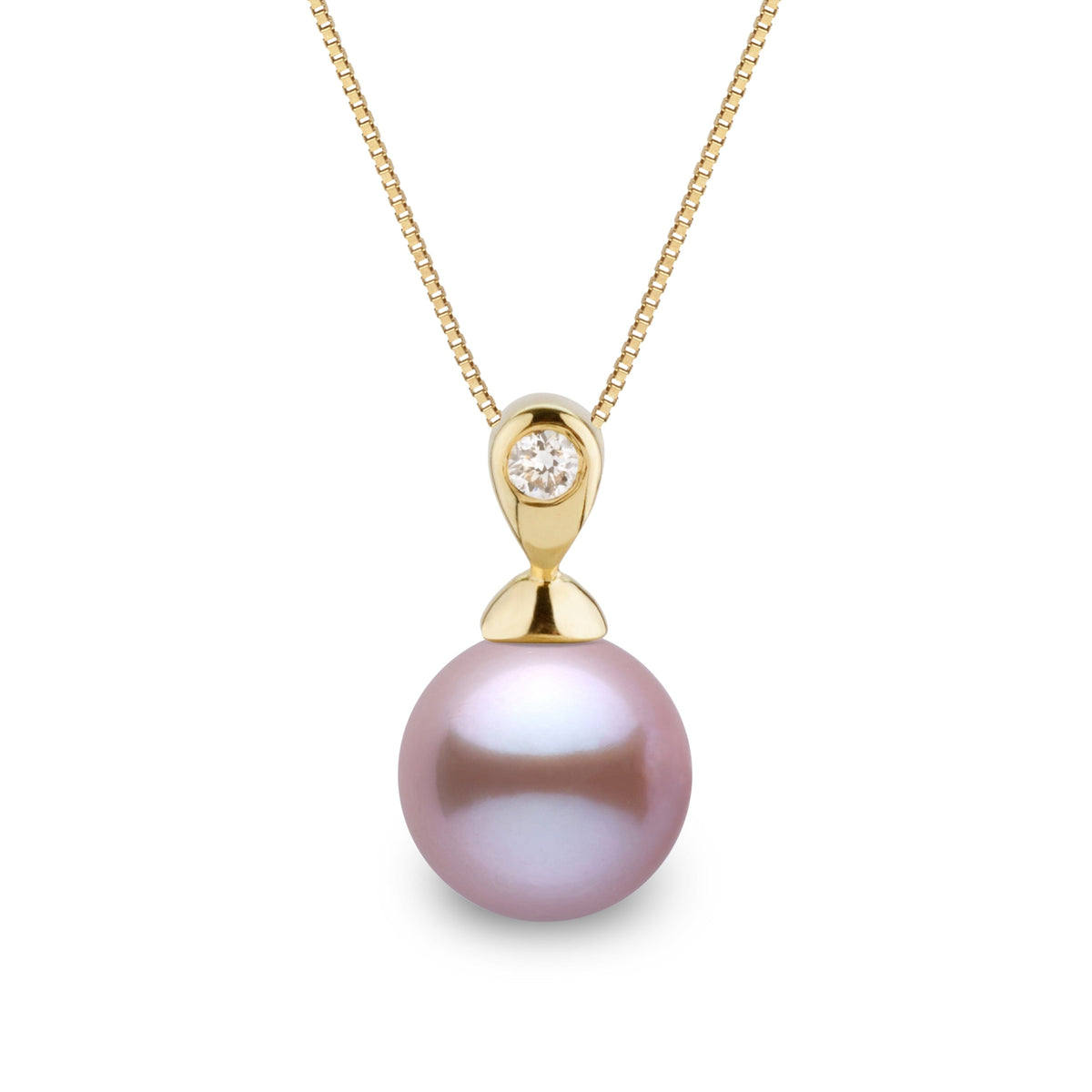 Dew Collection 8.5-9.0 mm Lavender Freshadama Pearl and Diamond Pendant in 14K White Gold on a Box Chain