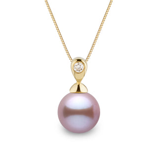 Dew Collection 8.5-9.0 mm Lavender Freshadama Pearl and Diamond Pendant in 14K White Gold on a Box Chain