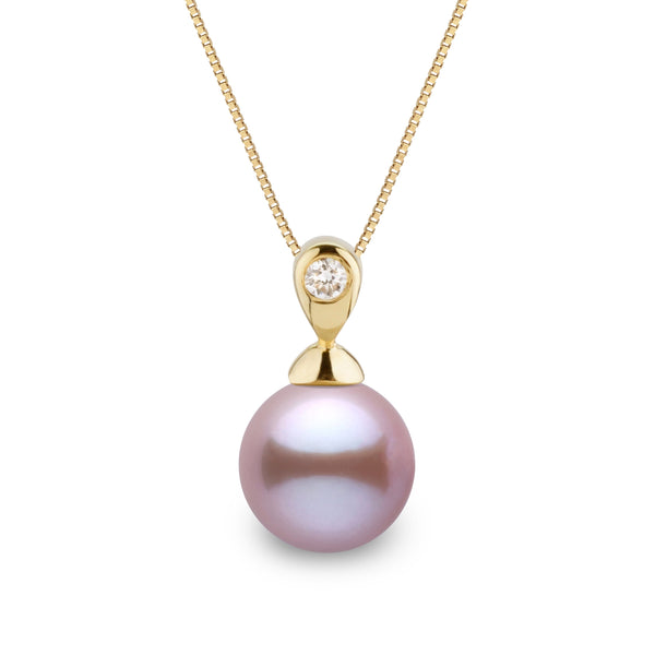 Dew Collection 8.5-9.0 mm Lavender Freshadama Pearl and Diamond Pendant in 14K White Gold on a Box Chain