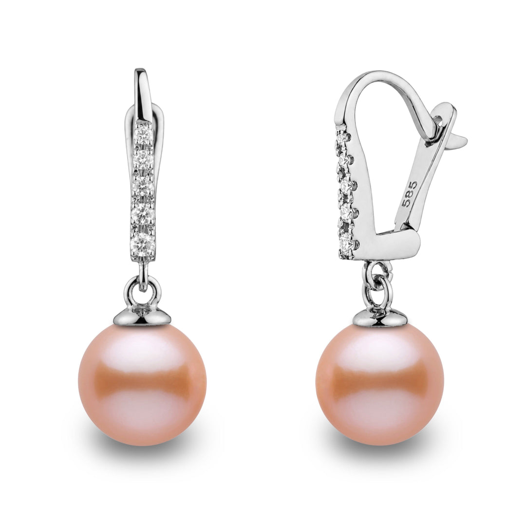 Allure Collection Pink to Peach Freshadama Freshwater 8.5-9.0 mm Pearl & Diamond Dangle Earrings