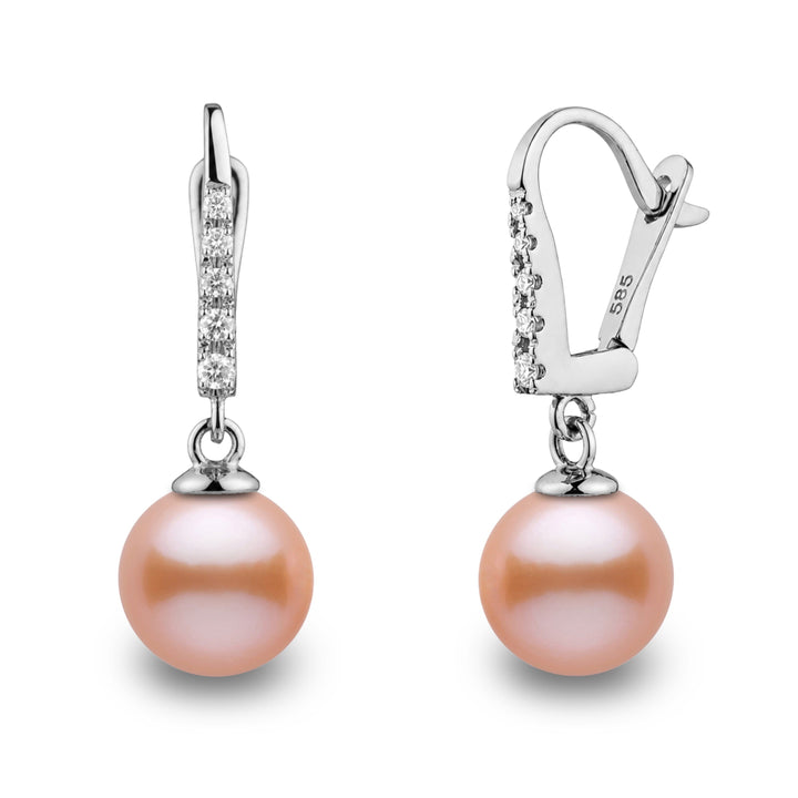 Allure Collection Pink to Peach Freshadama Freshwater 8.5-9.0 mm Pearl & Diamond Dangle Earrings