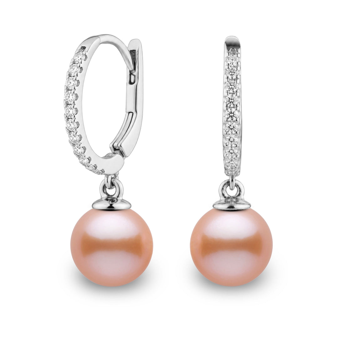 Eternal Collection 8.5-9.0 mm Pink to Peach Freshadama Pearl & Diamond Dangle Earrings