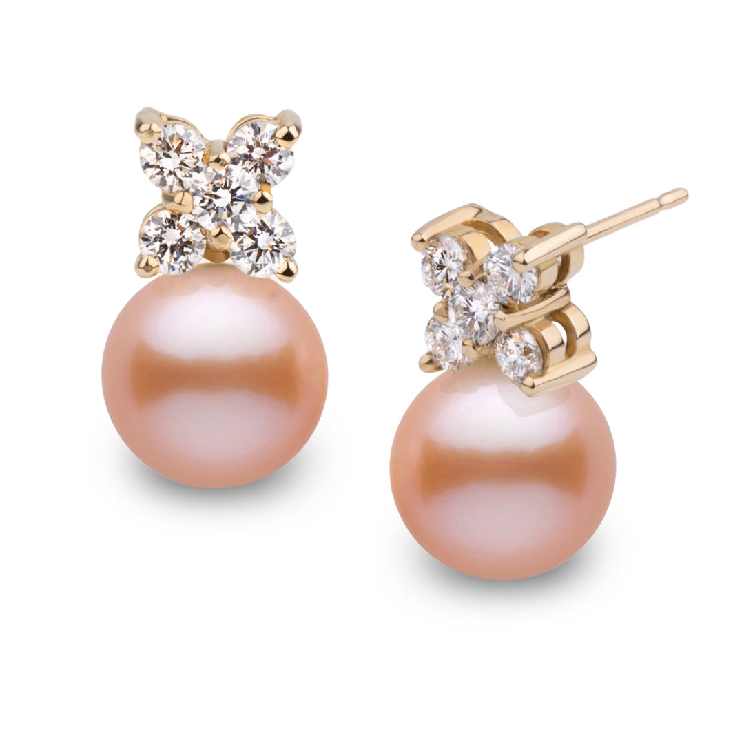 Kiss Collection 8.5-9.0 mm Pink to Peach Freshadama Pearl and Diamond Earrings
