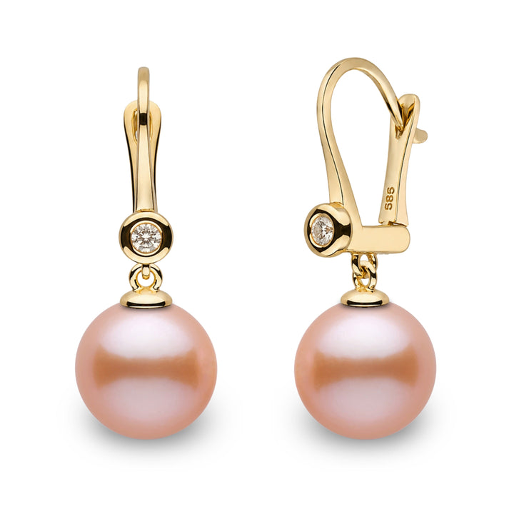 Romantic Collection 8.5-9.0 mm Pink to Peach Freshadama Pearl & Diamond Dangle Earrings