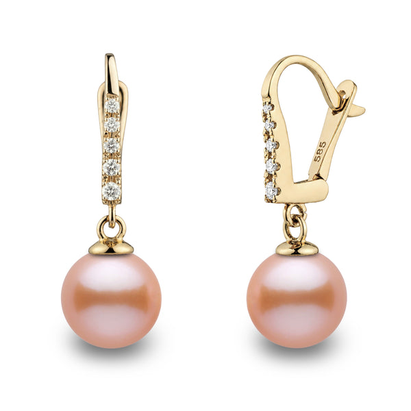 Allure Collection Pink to Peach Freshadama Freshwater 8.5-9.0 mm Pearl & Diamond Dangle Earrings in 14K White Gold