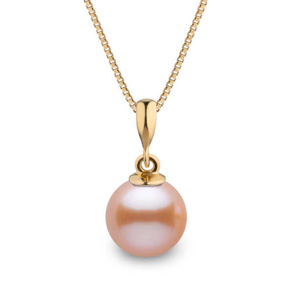 Grace Collection 8.5-9.0 mm Pink to Peach Freshadama Pearl Pendant in 14K Yellow Gold on a Box Chain
