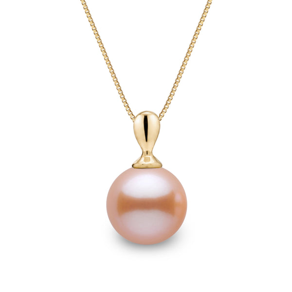 Dew Collection 8.5-9.0 mm Pink to Peach Freshadama Pearl Pendant in 14K White Gold on a Box Chain