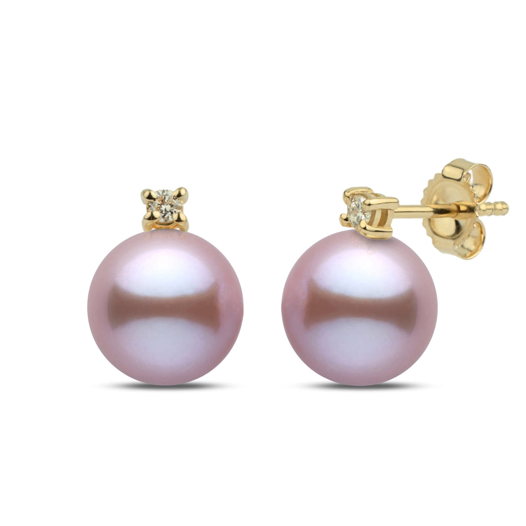 8.5-9.0 mm Lavender Freshadama Pearl & Diamond Starlight Earrings in Yellow Gold