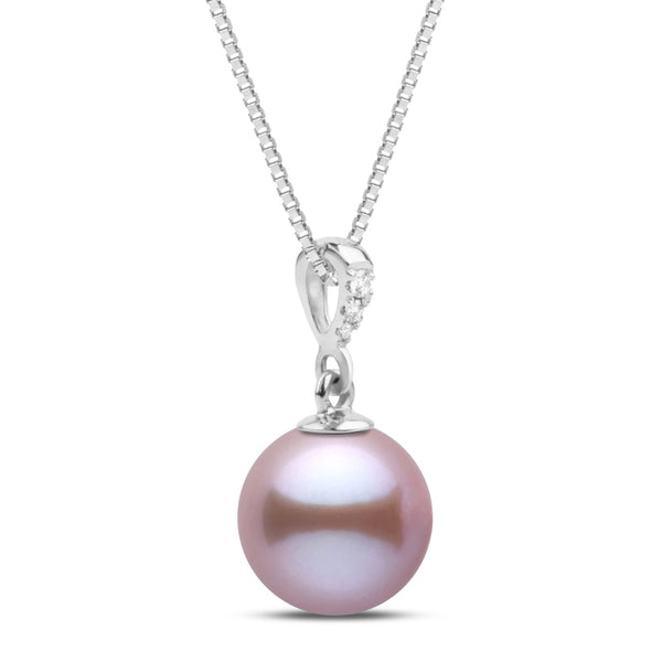 Grace Collection 8.5-9.0 mm Lavender Freshadama Pearl and Diamond Pendant in 14K Yellow Gold on a Box Chain
