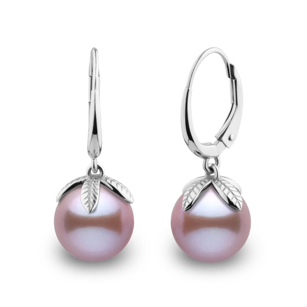 Leaf Collection 8.5-9.0 mm Lavender Freshadama Pearl Earrings in 14K White Gold