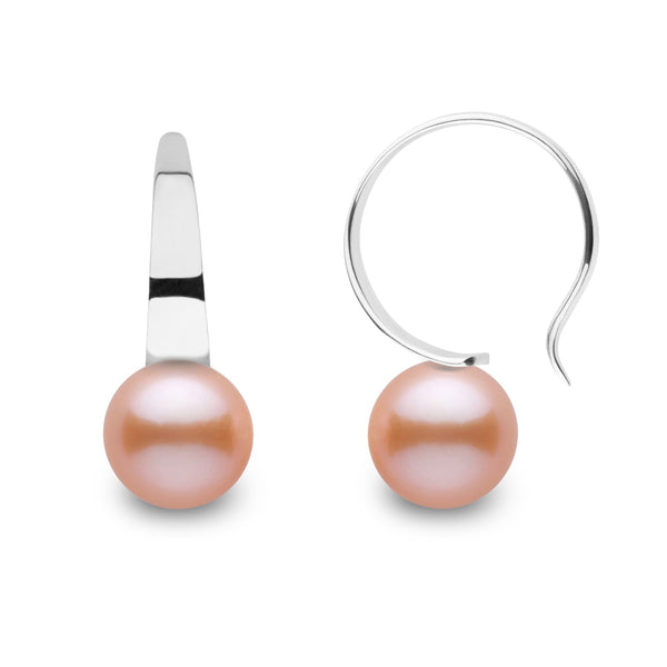 Large Crescent Collection Pink to Peach Freshadama Freshwater 8.5-9.0 mm Pearl Hoop Earrings in 14K White Gold
