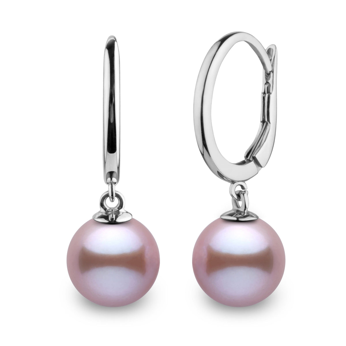 Solid Eternal Collection 8.5-9.0 mm Lavender Freshadama Pearl Dangle Earrings in 14K White Gold