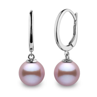 Solid Eternal Collection 8.5-9.0 mm Lavender Freshadama Pearl Dangle Earrings in 14K White Gold