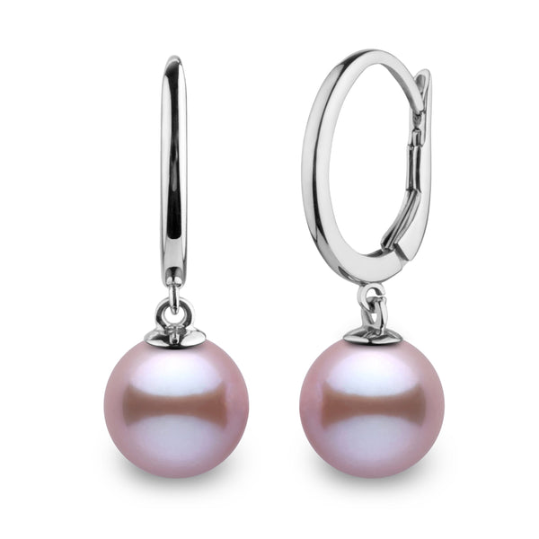 Solid Eternal Collection 8.5-9.0 mm Lavender Freshadama Pearl Dangle Earrings in 14K White Gold