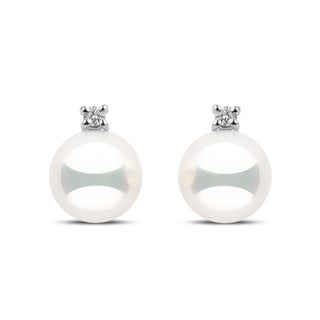 Starlight Collection 8.5-9.0 mm Natural White Hanadama Pearl and Diamond Stud Earrings white gold