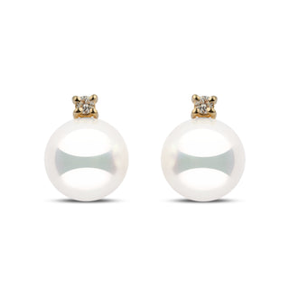 Starlight Collection 8.5-9.0 mm Natural White Hanadama Pearl and Diamond Stud Earrings yellow gold