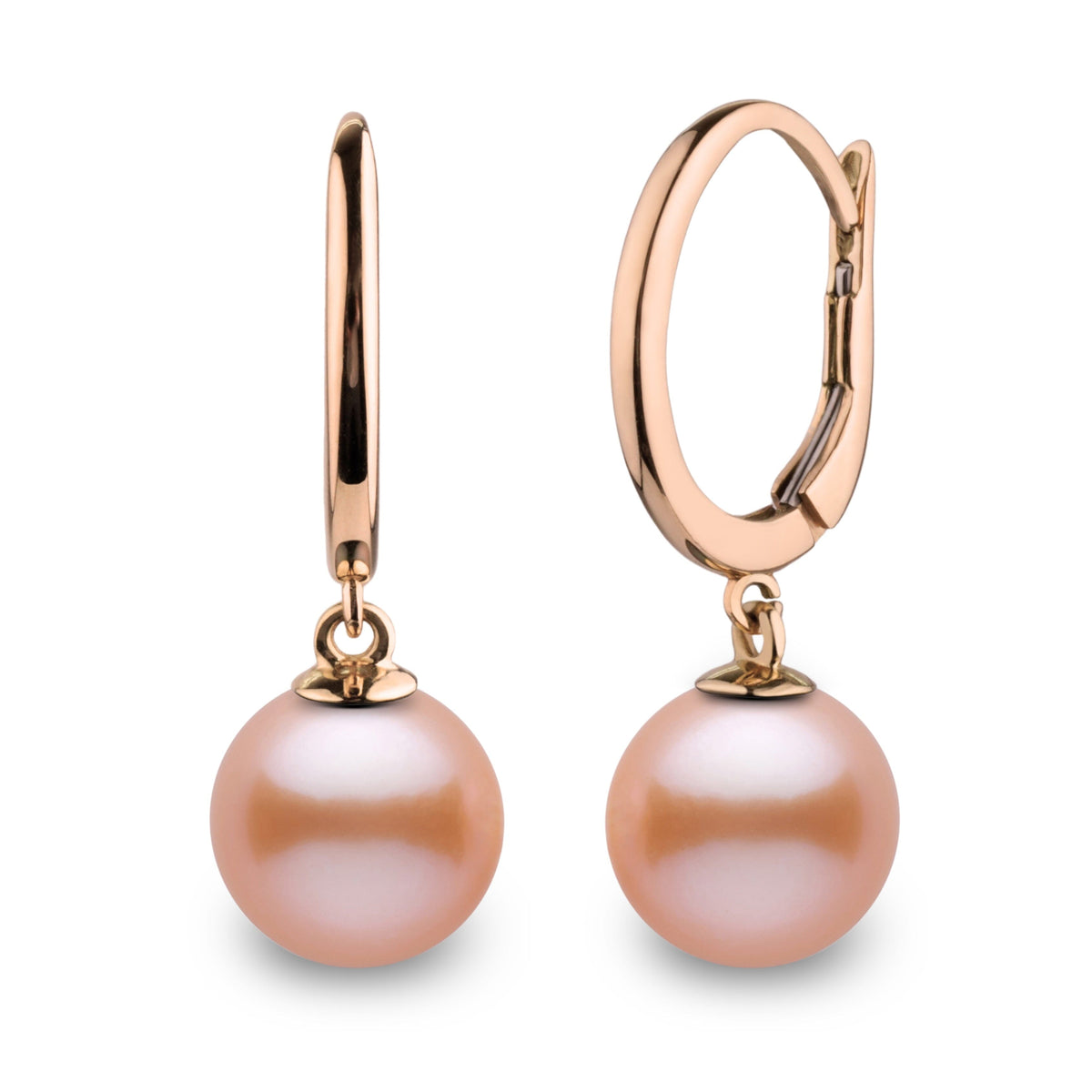 Solid Eternal Collection 8.5-9.0 mm Pink to Peach Freshadama Pearl Dangle Earrings in 14K White Gold