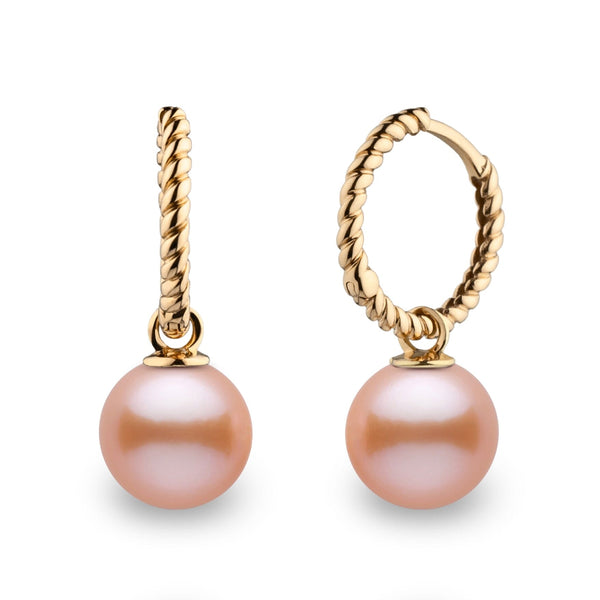 Rope Collection 8.5-9.0 mm Pink to Peach Freshadama Freshwater Pearl Earrings in 14K Yellow Gold
