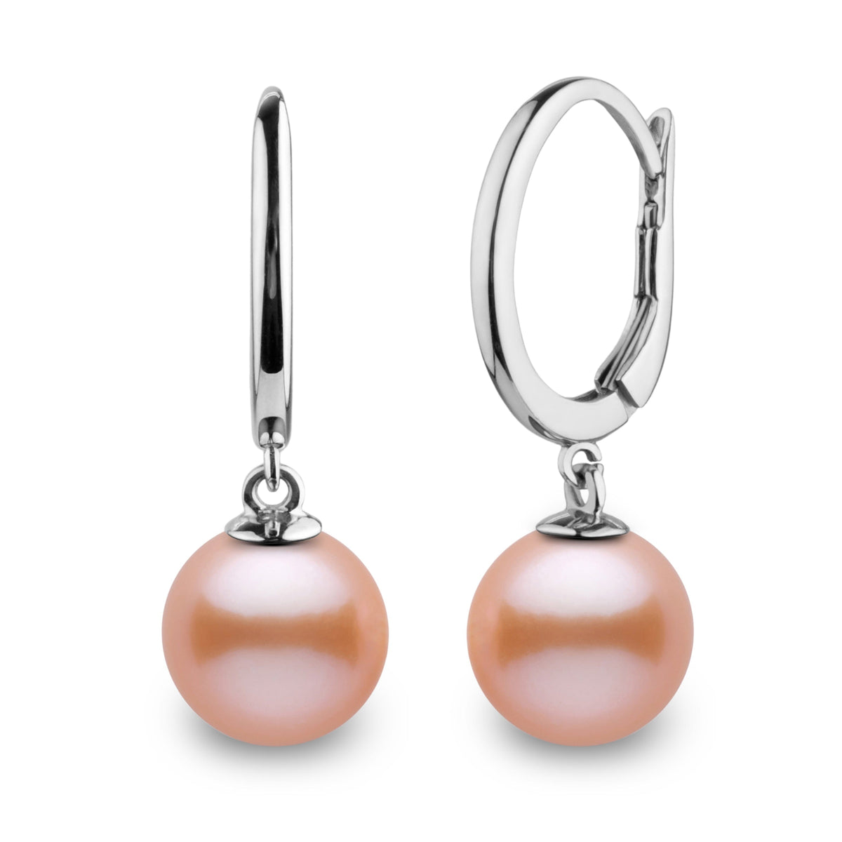Solid Eternal Collection 8.5-9.0 mm Pink to Peach Freshadama Pearl Dangle Earrings, view 2