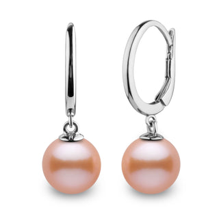 Solid Eternal Collection 8.5-9.0 mm Pink to Peach Freshadama Pearl Dangle Earrings, view 2