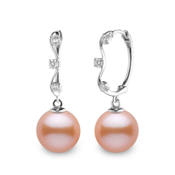 Vine Collection 8.5-9.0 mm Pink to Peach Freshadama Freshwater Pearl and Diamond Hoop Earrings in 14K White Gold