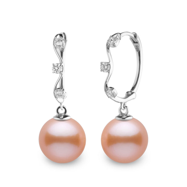 Vine Collection 8.5-9.0 mm Pink to Peach Freshadama Freshwater Pearl and Diamond Hoop Earrings