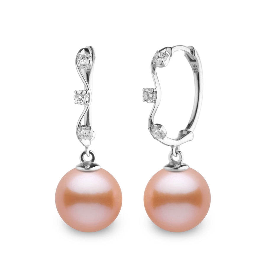 Vine Collection 8.5-9.0 mm Pink to Peach Freshadama Freshwater Pearl and Diamond Hoop Earrings in 14K White Gold