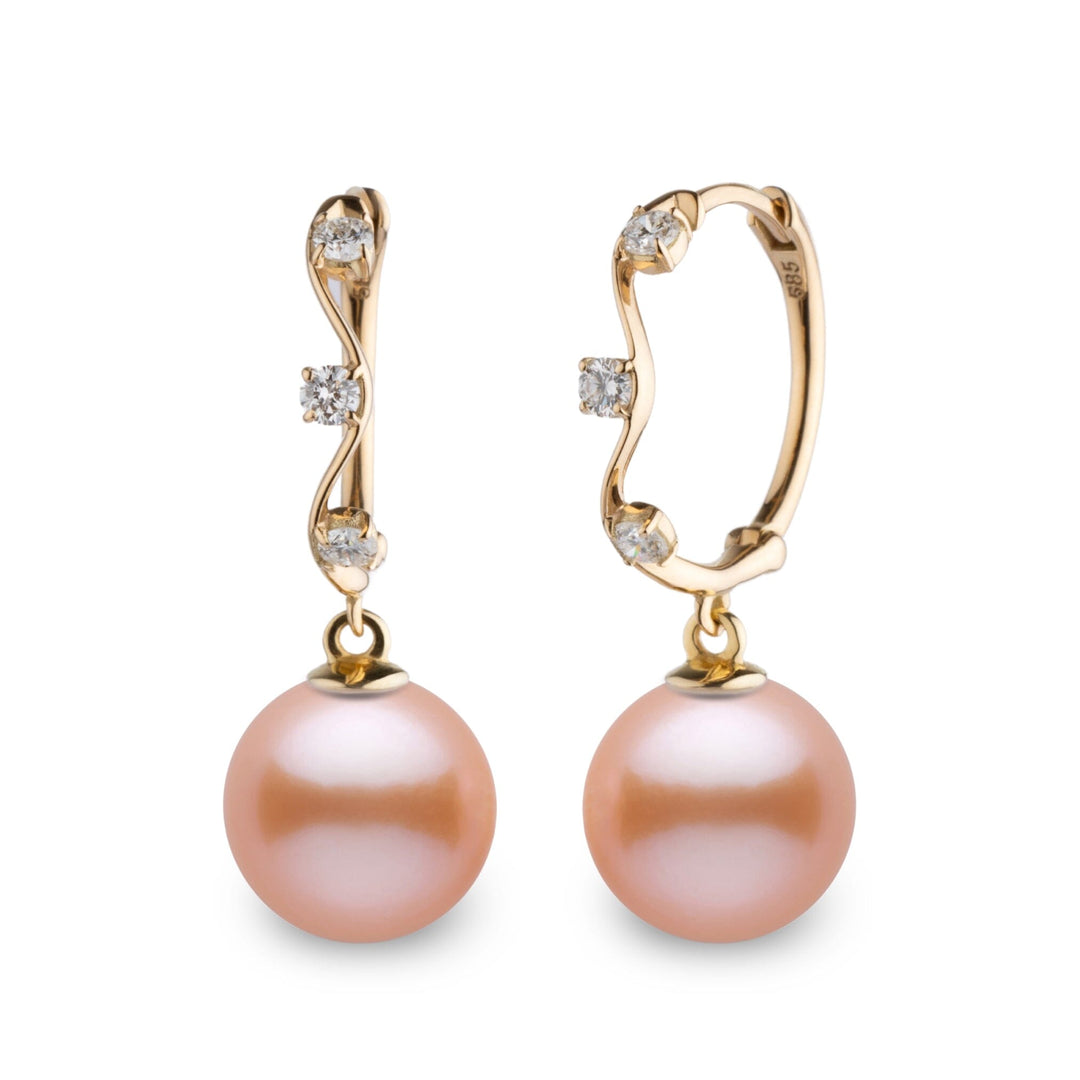 Vine Collection 8.5-9.0 mm Pink to Peach Freshadama Freshwater Pearl and Diamond Hoop Earrings