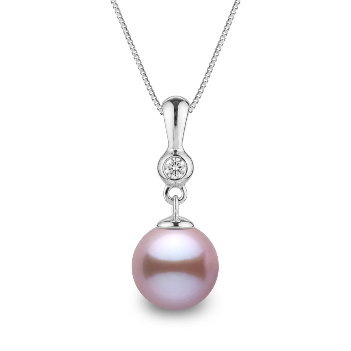 Romantic Collection 8.5-9.0 mm Lavender Freshadama Pearl & Diamond Pendant in 14K White Gold on a Box Chain