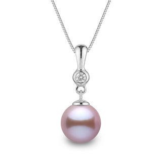 Romantic Collection 8.5-9.0 mm Lavender Freshadama Pearl & Diamond Pendant in 14K White Gold on a Box Chain