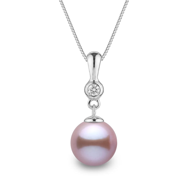 Romantic Collection 8.5-9.0 mm Lavender Freshadama Pearl & Diamond Pendant in 14K White Gold on a Box Chain