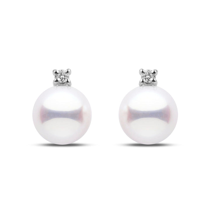 Japanese certified hanadama akoya pearl studs set with 0.6 cttw VS1-G quality natural diamonds in white gold