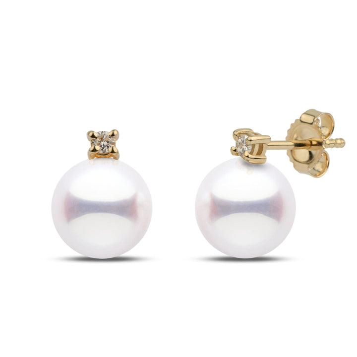 Hanadama Pearl earrings with gold and diamond accents on a white background