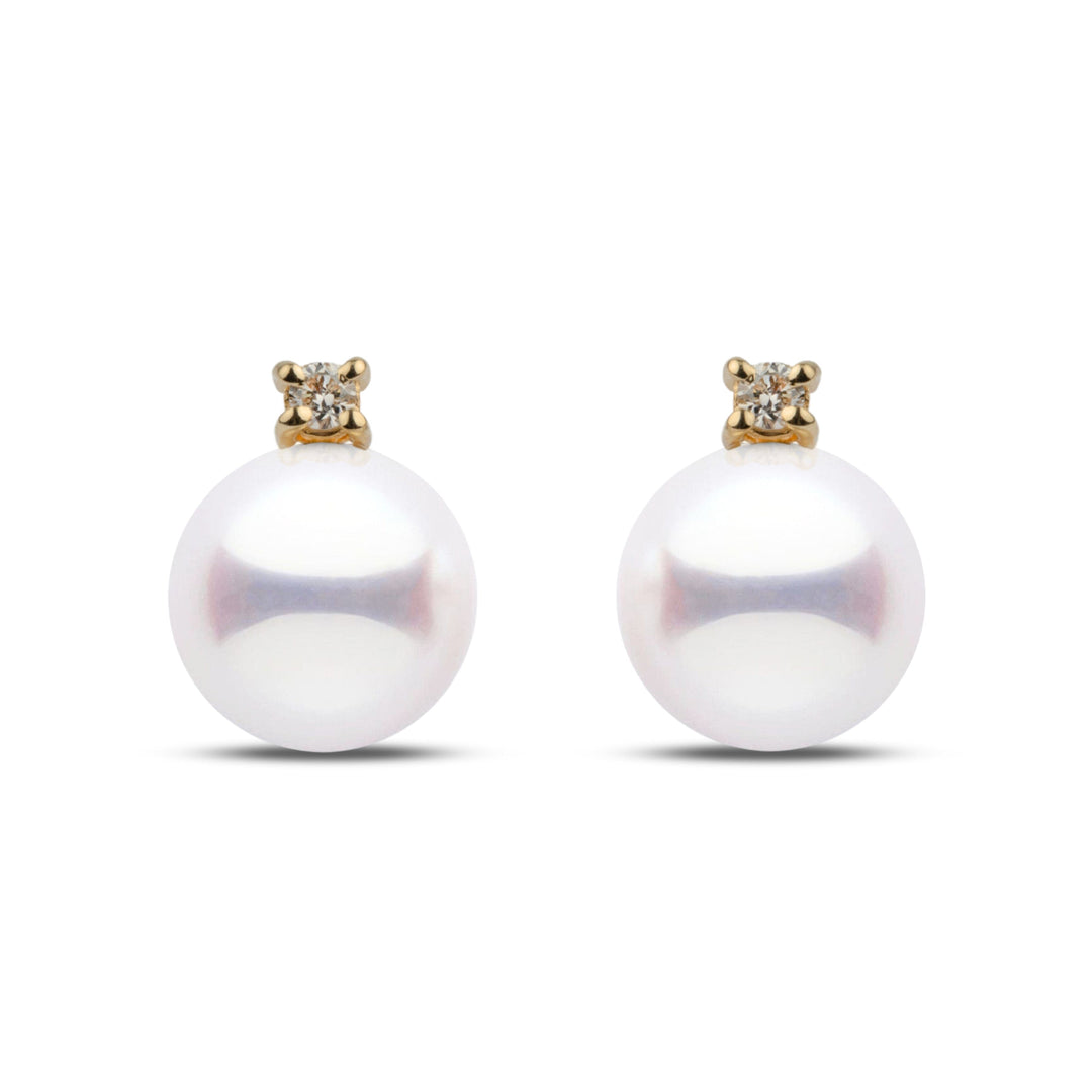 hanadama pearl and diamond stud earrings set with yellow gold
