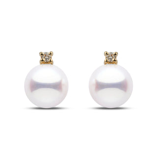 hanadama pearl and diamond stud earrings set with yellow gold